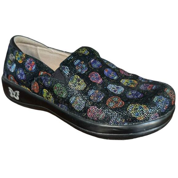 Alegria Keli PRO Sugar Skulls Dottie Slip On Professional Clog Shoes Black 37 - Picture 2 of 13